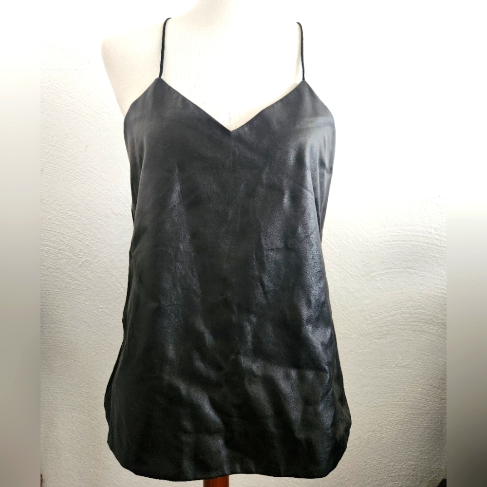 Karina Grimaldi Faux Leather Front Racerback Camisole Tank Top Medium